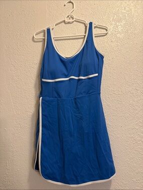 Blue Athletic Tennis Dress with White Piping
